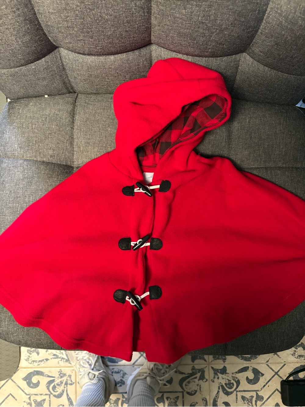 Kids Red Hooded Toggle Cape Jacket